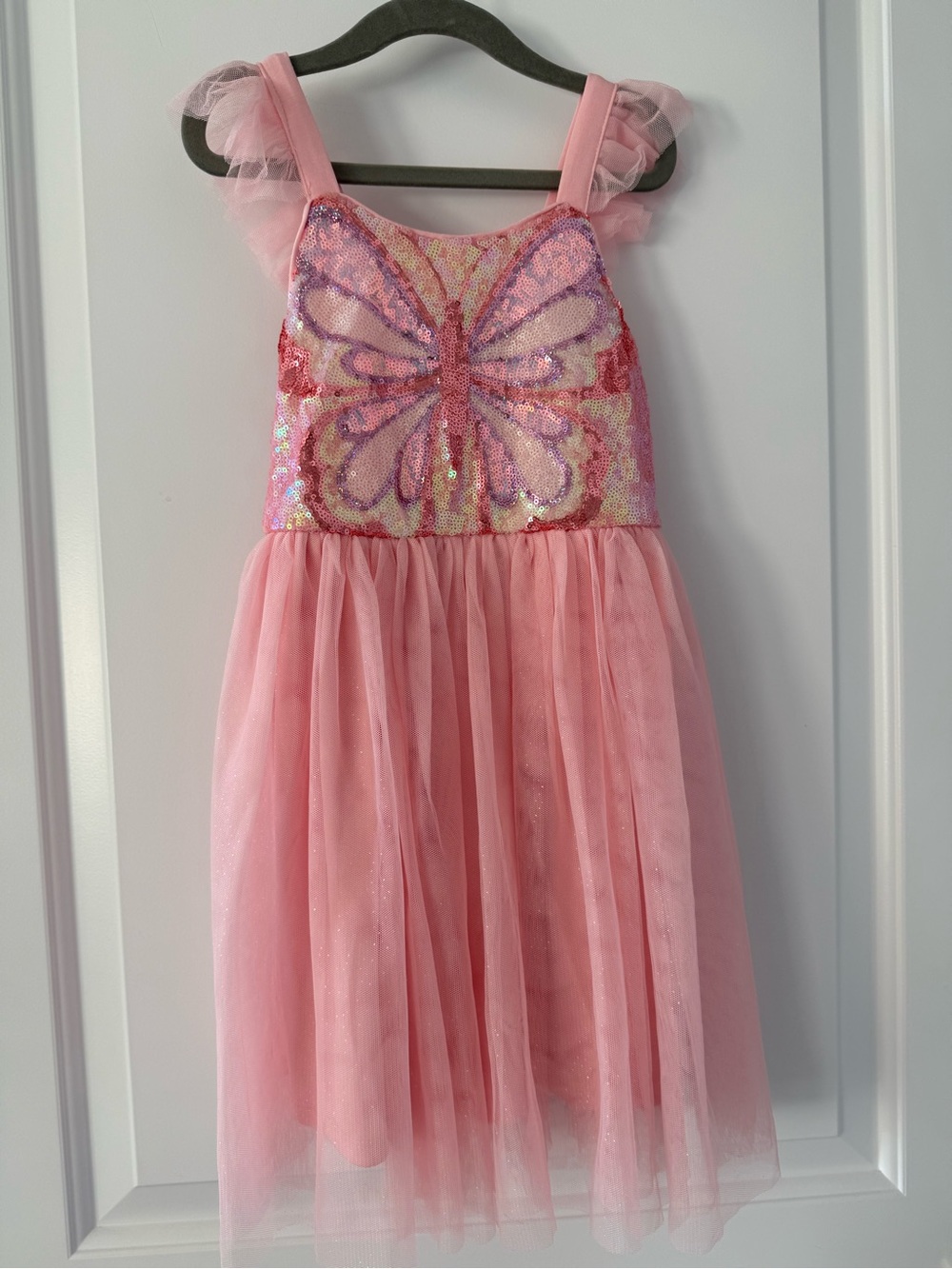 Zunie Pink Butterfly Sequin Tulle Dress